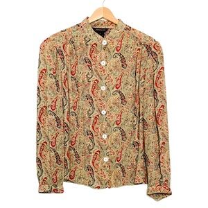 Francesca Rose Vintage Retro Paisley Print Button Up Top Blouse Size Small